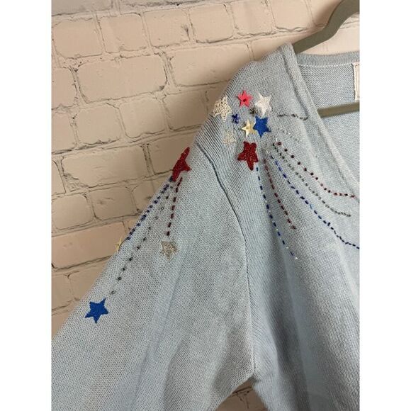 STORYBOOK KNITS ramie cotton light blue embroidered beaded knit cardigan 2X NWT - Picture 5 of 10